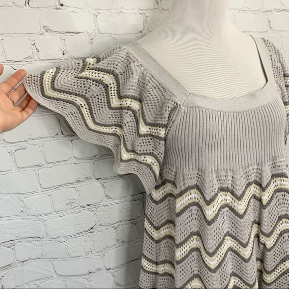 Free People Crochet Chevron Ruffle Sleeve Knit Top - Picture 3 of 3